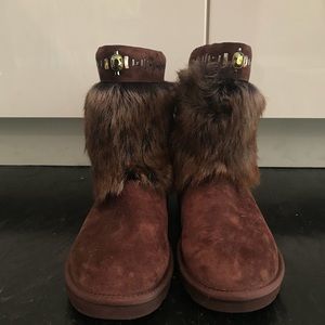 Ugg boots with real lamb fur and rhinestones